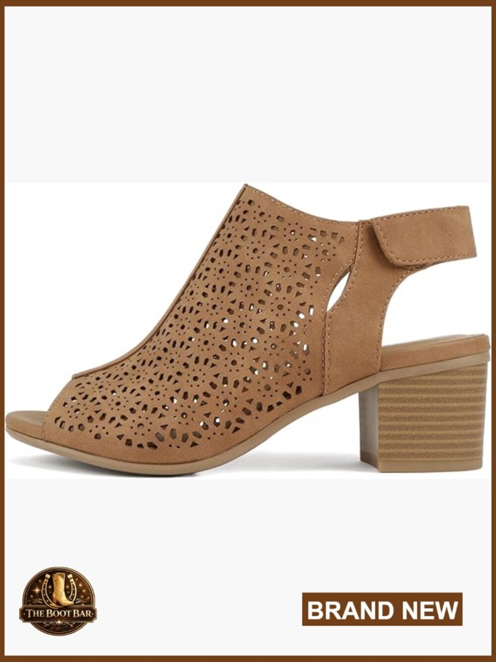 Peep Toe Laser Cut Geometric Caged Slingback Ankle Strap Low Stacked Heel Bootie